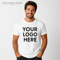 Adult model wearing a custom business logo T-shirt
