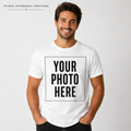 Adult model wearing a custom photo T-shirt