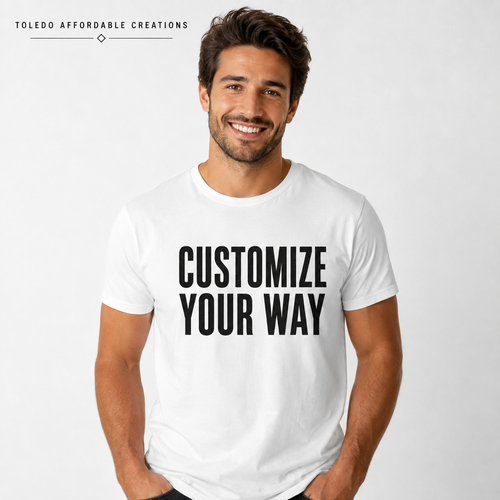 Adult model wearing a Customize Your Way T-shirt